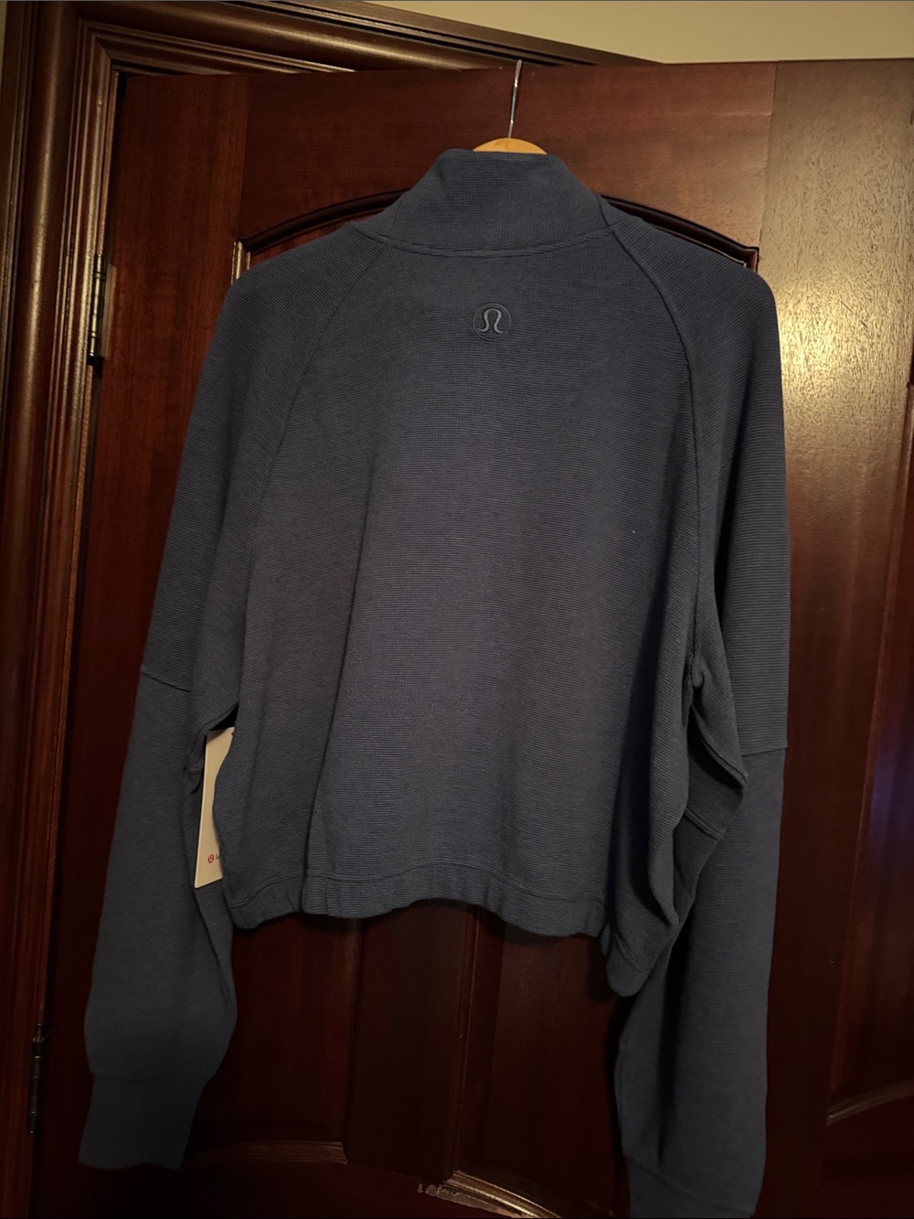 Lululemon Athletica Scuba Cropped Half-Zip FUNNEL Waffle HBWL Heathered Blue - Picture 2 of 3